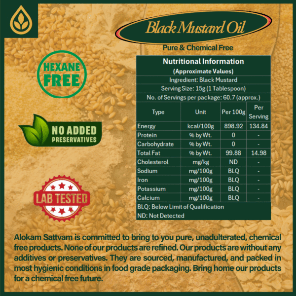 Alokam Sattvam Premium Black Mustard Oil - Thick, Unrefined & Nutrient Rich 1L - Image 4